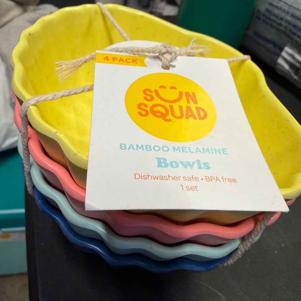 Target Sun Squad Bamboo Melamine Bowls - Yellow, Pink, Blue